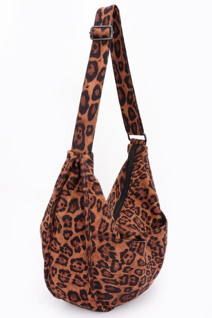 Faux suede double pockets crossbody bag