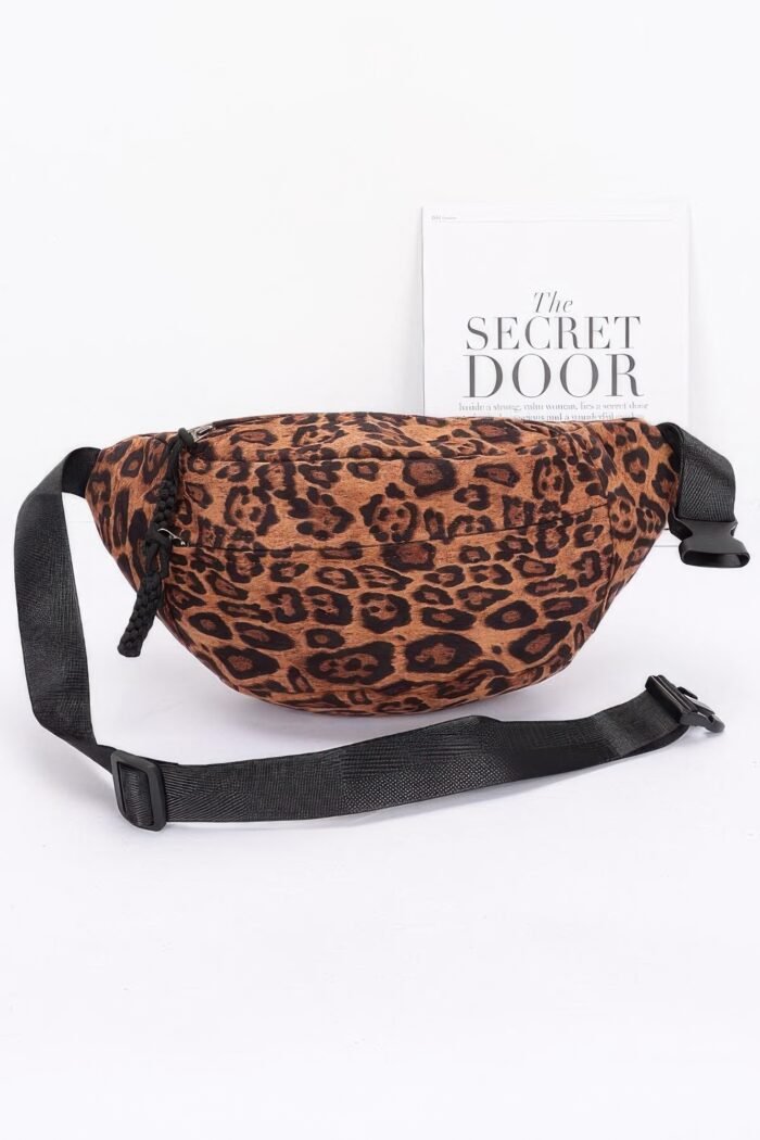 Faux suede leo crossbody bag