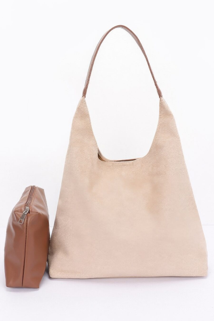 Faux suede bindle bag w/ pouch