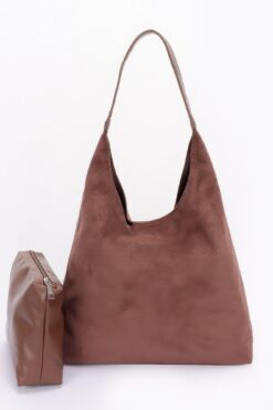 Faux Suede Bindle Bag W/ Pouch