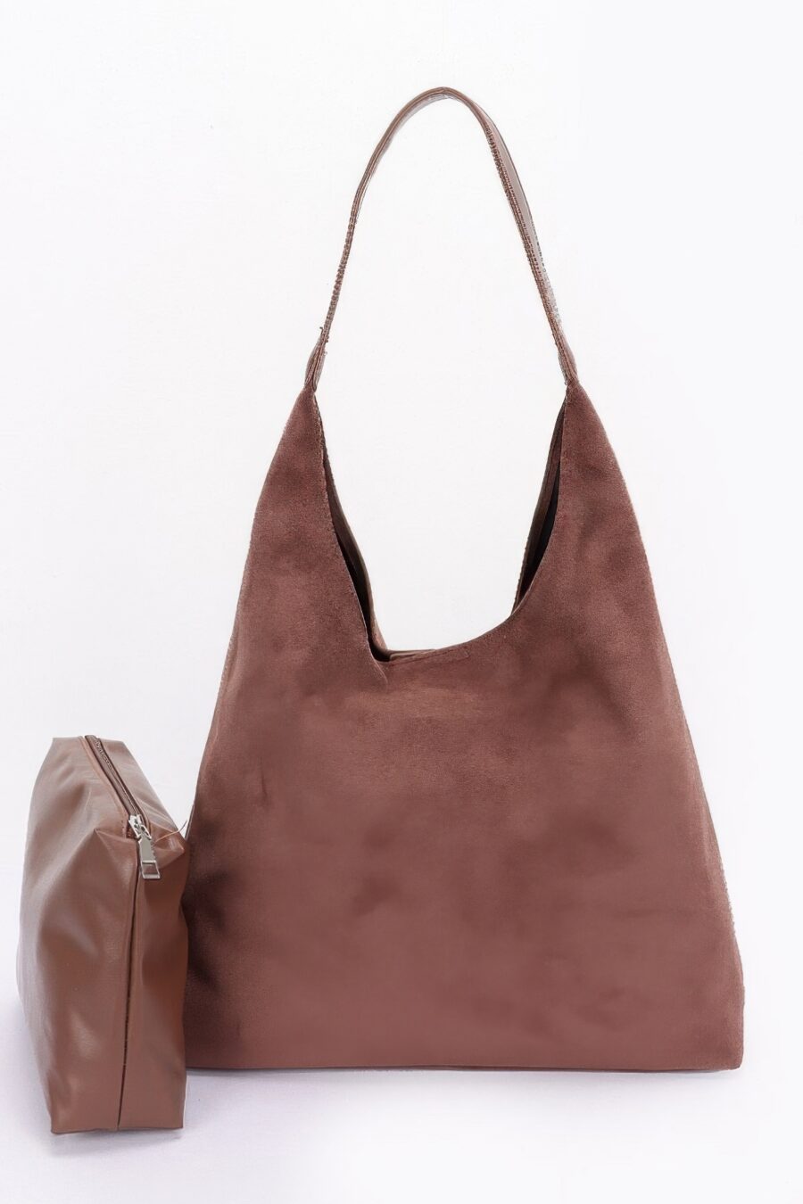 Faux suede bindle bag w/ pouch