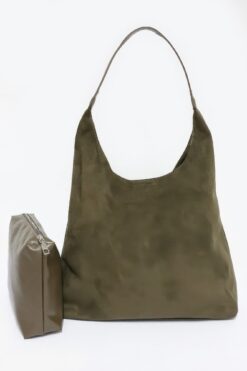 Faux Suede Bindle Bag W/ Pouch