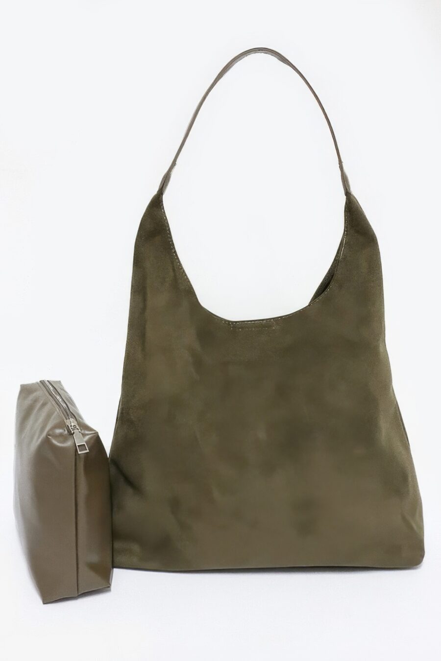 Faux suede bindle bag w/ pouch