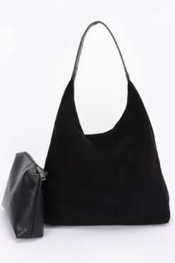 Faux Suede Bindle Bag W/ Pouch