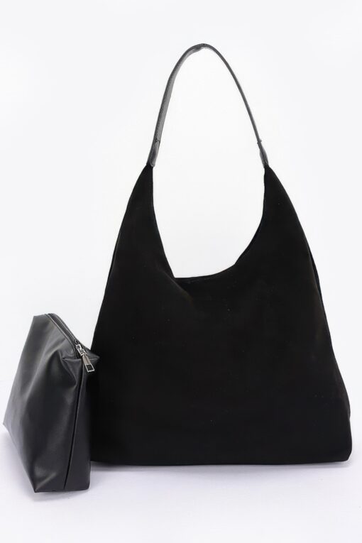 Faux Suede Bindle Bag W/ Pouch - Image 7