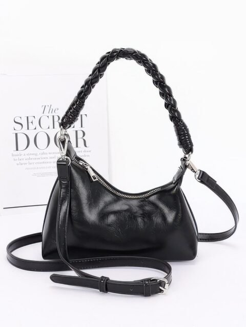 Faux Leather Braided Strap Shoulder Bag