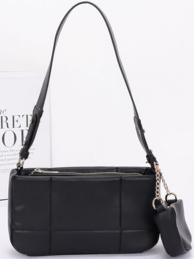 Quilted Faux Leather Shoulder Bag W/ Airpod Bag