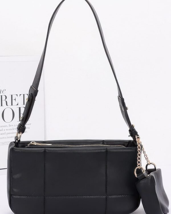 Quilted Faux Leather Shoulder Bag W/ Airpod Bag