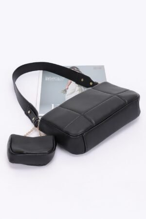 Quilted Faux Leather Shoulder Bag W/ Airpod Bag