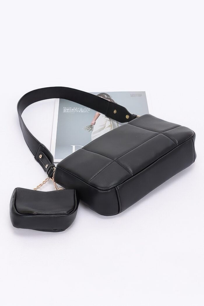 Quilted faux leather shoulder bag w/ airpod bag