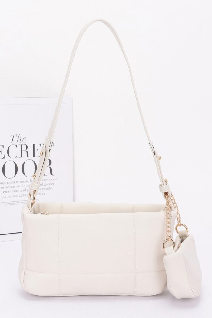 Quilted faux leather shoulder bag w/ airpod bag