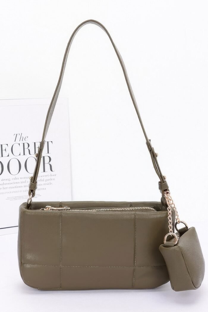 Quilted faux leather shoulder bag w/ airpod bag