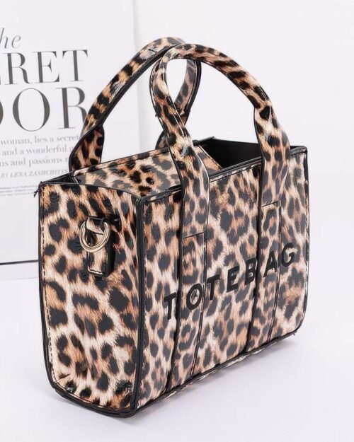 leopard patent faux leather tote bag