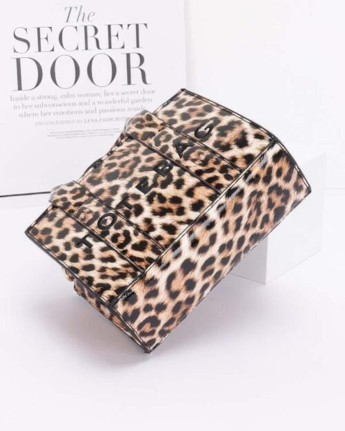 leopard patent faux leather tote bag