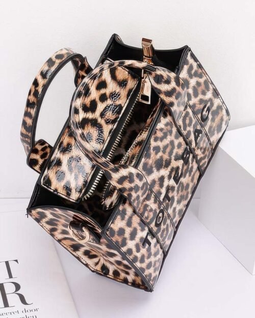 leopard patent faux leather tote bag