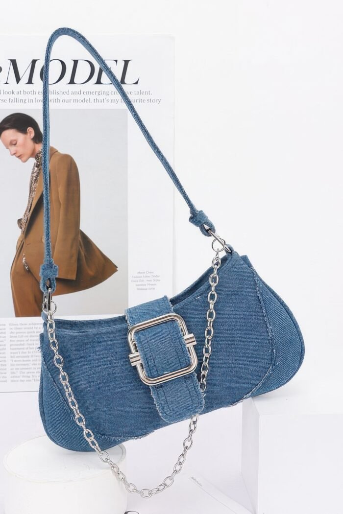 Faux denim handle bag