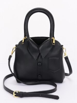 Faux Leather Shirt Style Top Handle Bag