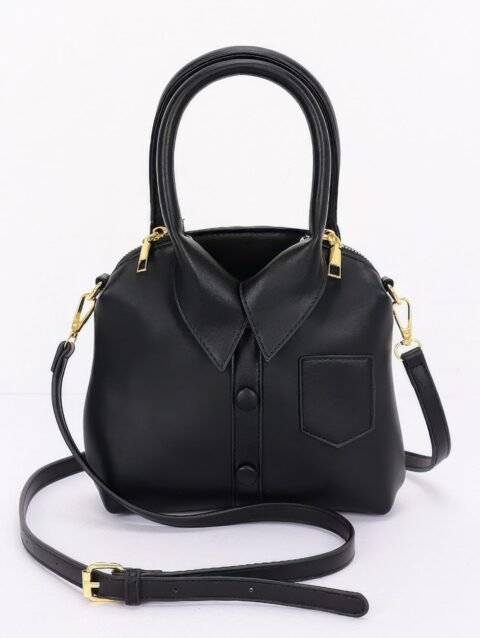 Faux Leather Shirt Style Top Handle Bag