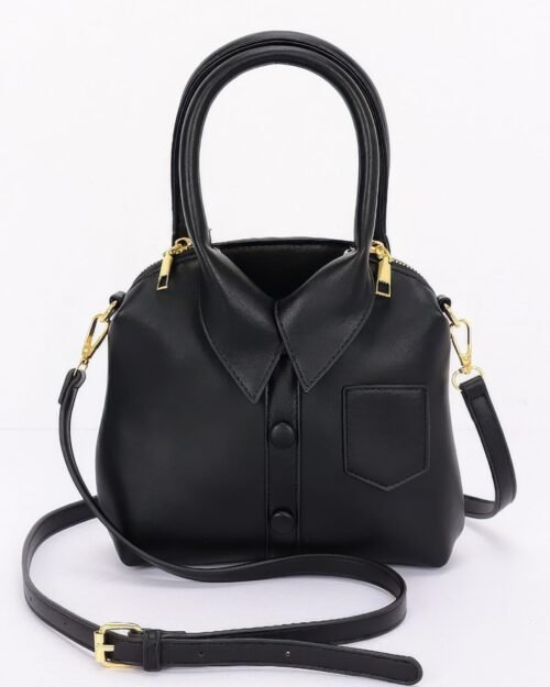 Faux Leather Shirt Style Top Handle Bag