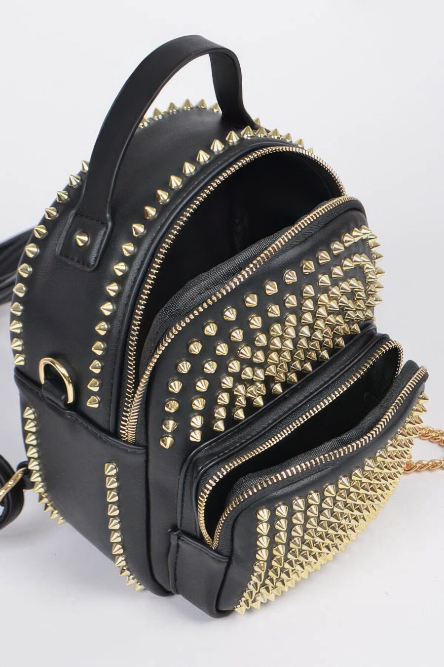 Studded backpack with chain zippier