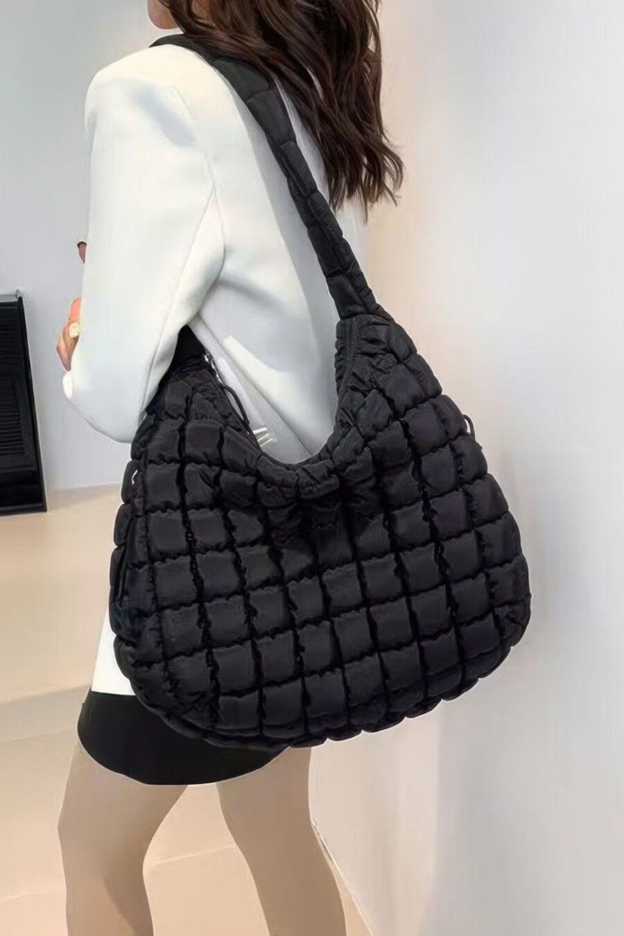 Quilted nylon padded crossbody bag