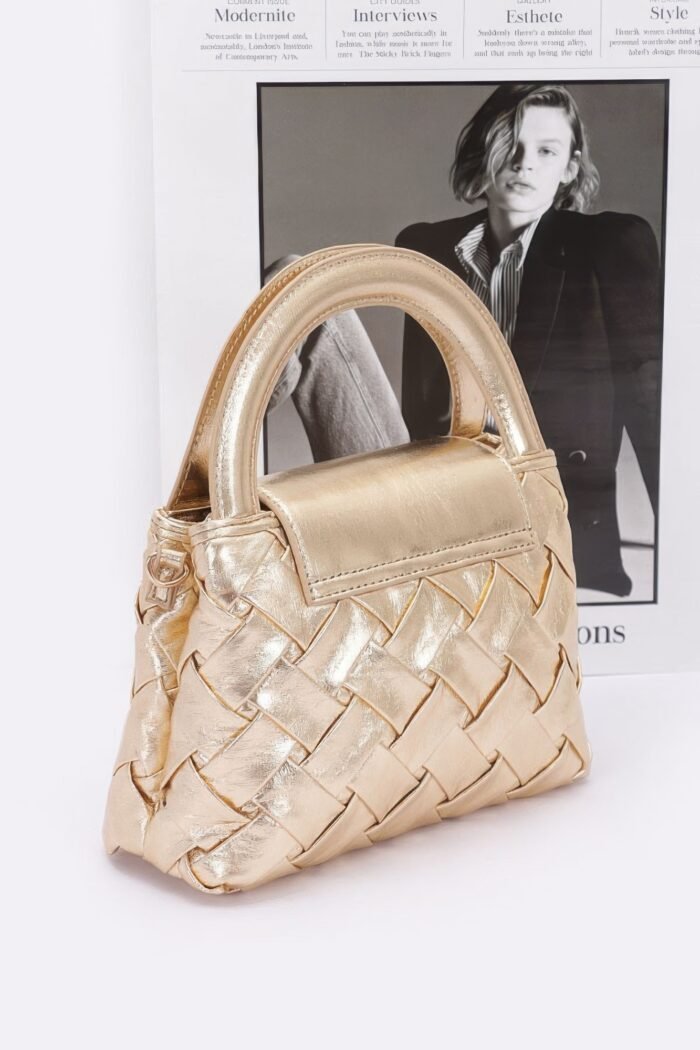 Faux metallic leather braided embossed handle bag - image 5