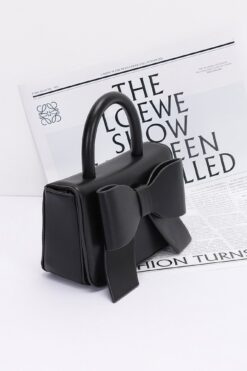 Faux Leather Ribbon Top Handle Bag