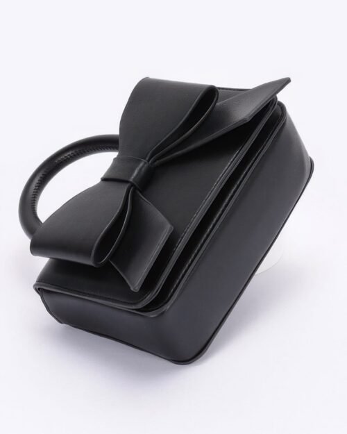 faux leather ribbon top handle bag