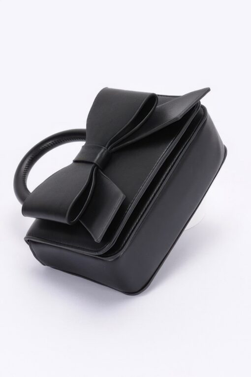 Faux Leather Ribbon Top Handle Bag - Image 3