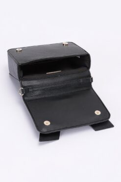 Faux Leather Ribbon Top Handle Bag