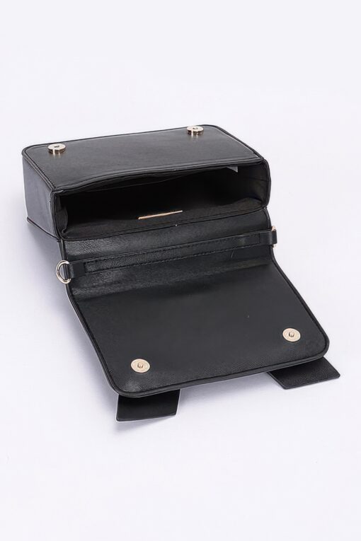 Faux Leather Ribbon Top Handle Bag - Image 4