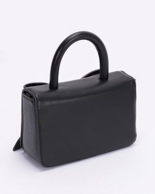 faux leather ribbon top handle bag