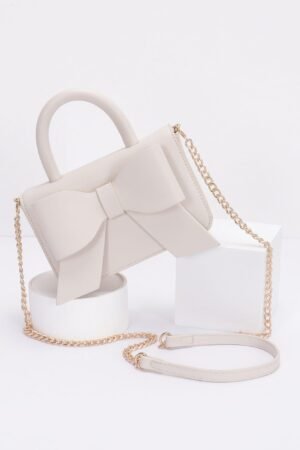 Faux Leather Ribbon Top Handle Bag Faux Leather Ribbon Top Handle Bag