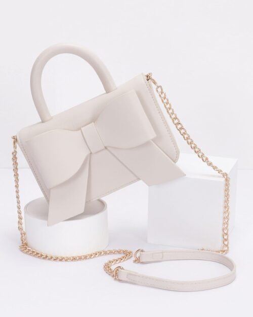 faux leather ribbon top handle bag