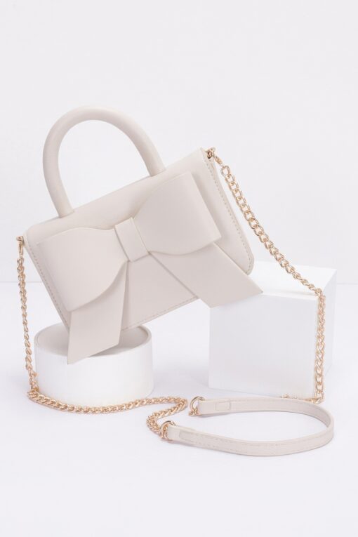Faux Leather Ribbon Top Handle Bag - Image 7