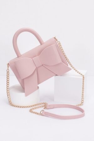 Faux Leather Ribbon Top Handle Bag Faux Leather Ribbon Top Handle Bag