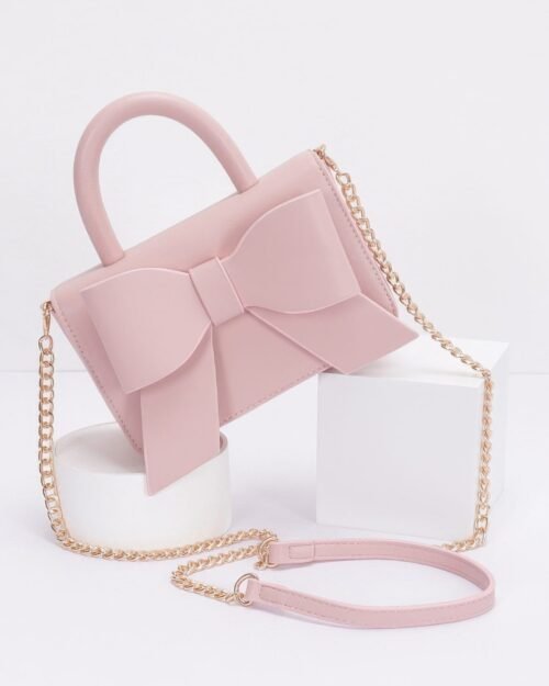 faux leather ribbon top handle bag