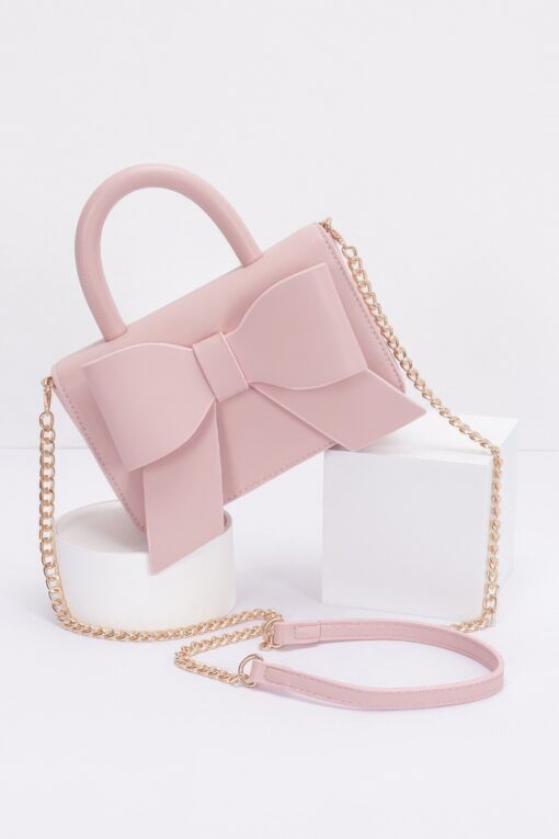 Faux Leather Ribbon Top Handle Bag - Image 8