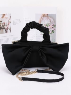 Nylon Top Handle Bag With Bow Front Clutch