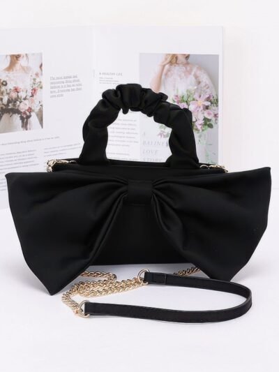 Nylon Top Handle Bag With Bow Front Clutch