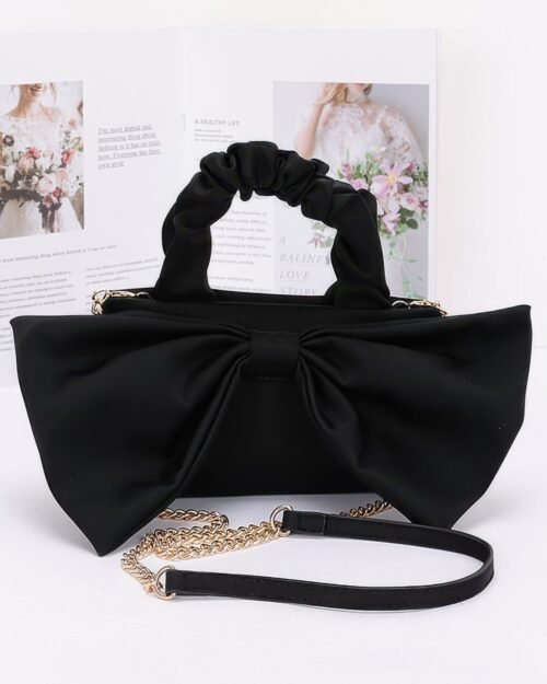 Nylon Top Handle Bag With Bow Front Clutch