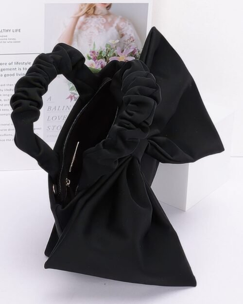 nylon top handle bag with bow front clutch