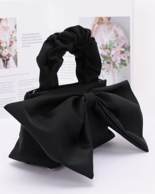 nylon top handle bag with bow front clutch