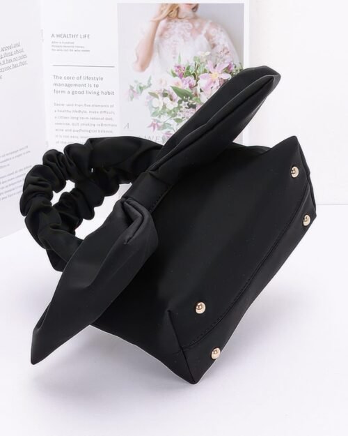 nylon top handle bag with bow front clutch