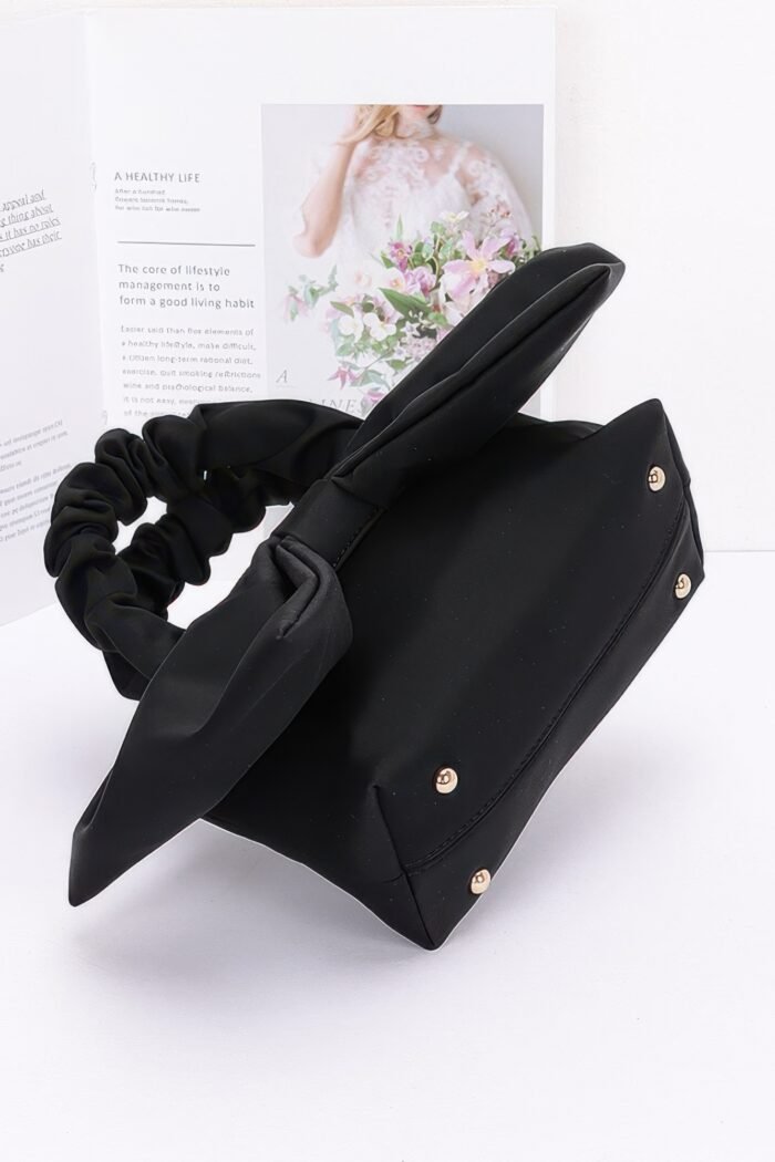 Nylon top handle bag with bow front clutch