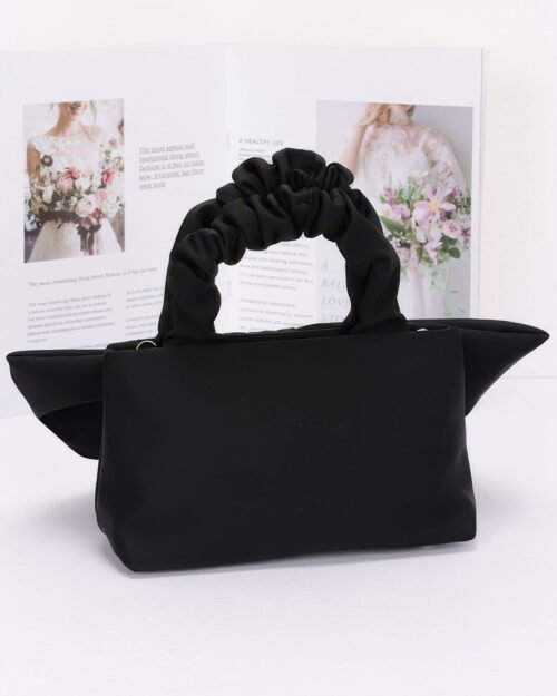 nylon top handle bag with bow front clutch