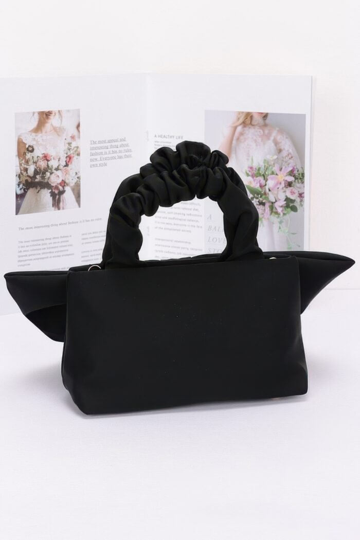 Nylon top handle bag with bow front clutch