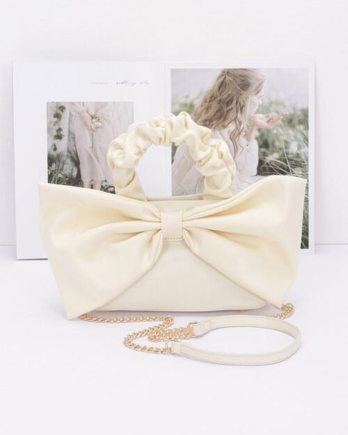 nylon top handle bag with bow front clutch
