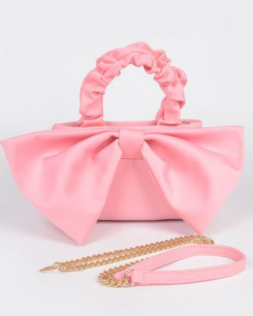 nylon top handle bag with bow front clutch