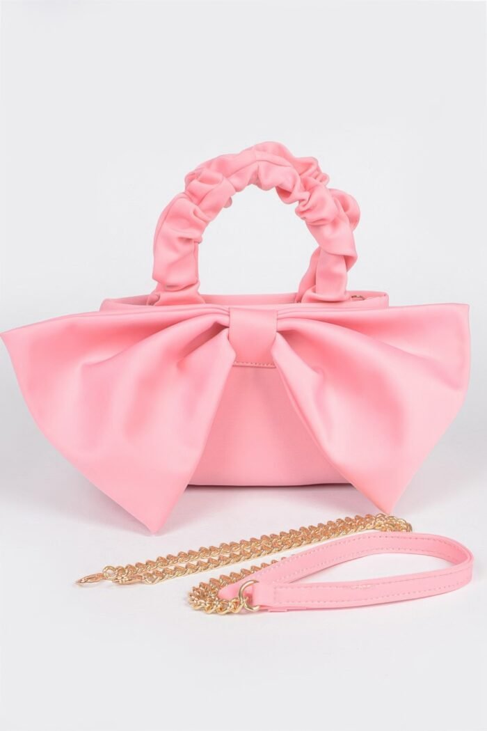 Nylon top handle bag with bow front clutch